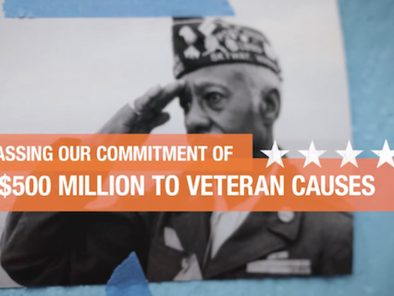 Veteran shown saluting. Caption: surpassing our commitment of $500 million to Veteran Causes.