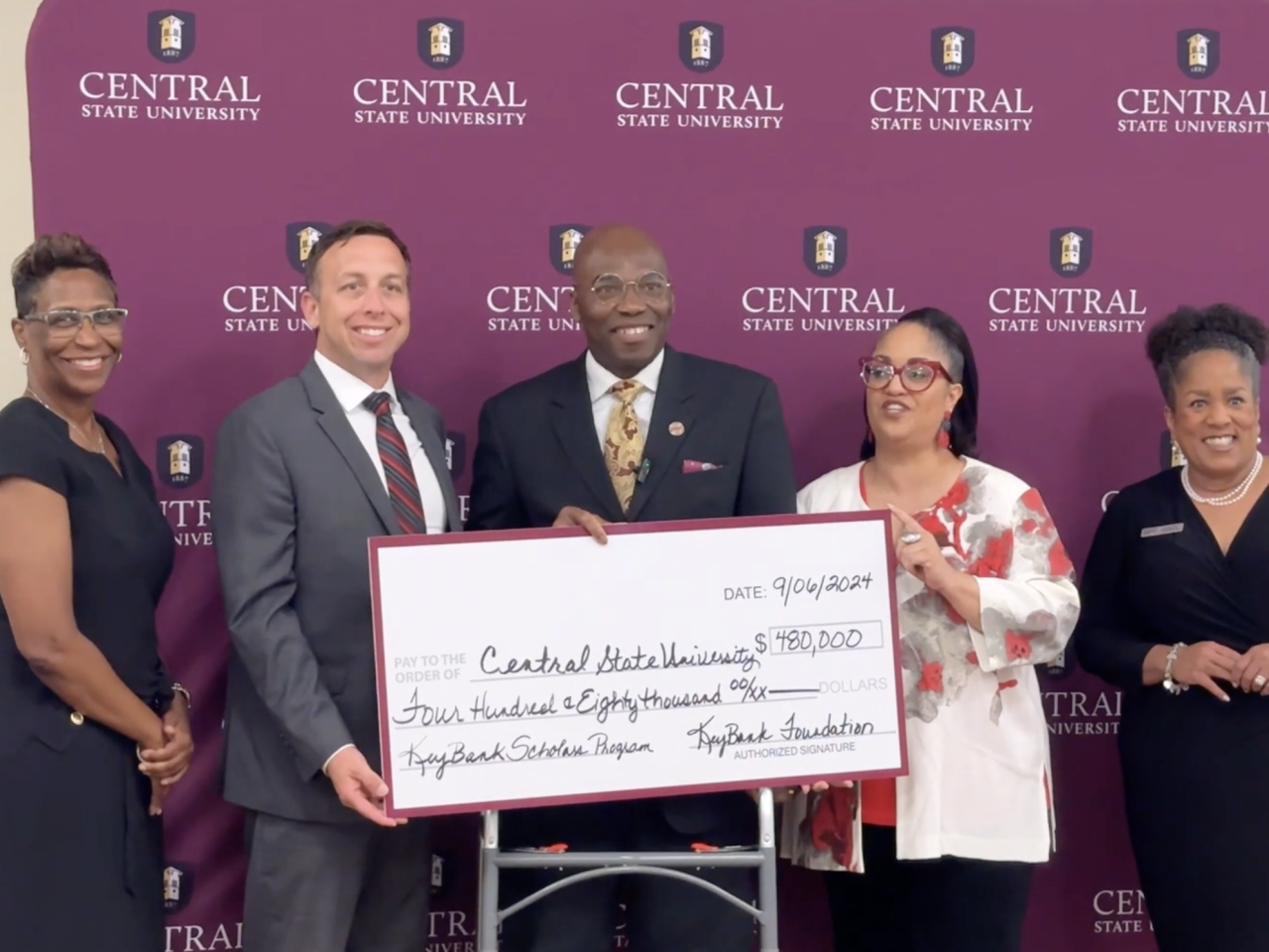 KeyBank and representatives from Central State University shown with a grant check.