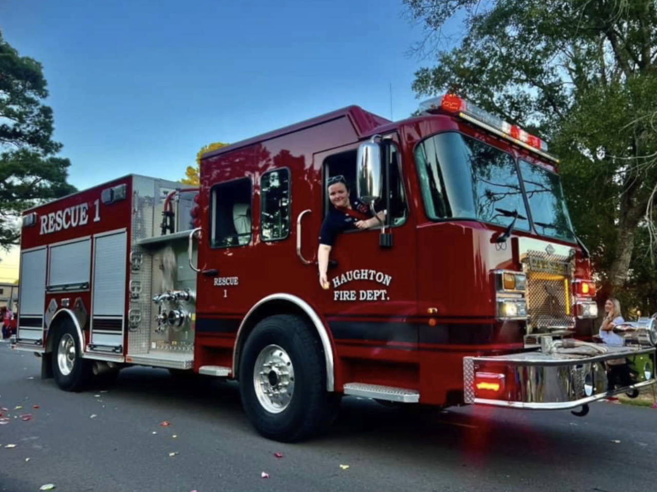Kay Goke in fire truck