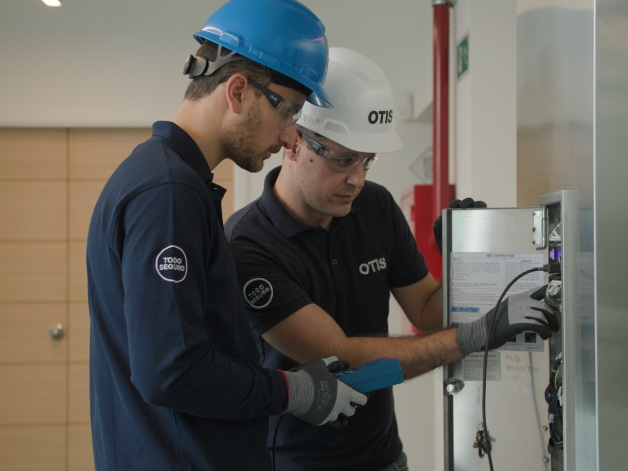 Elevator mechanics testing equipment.