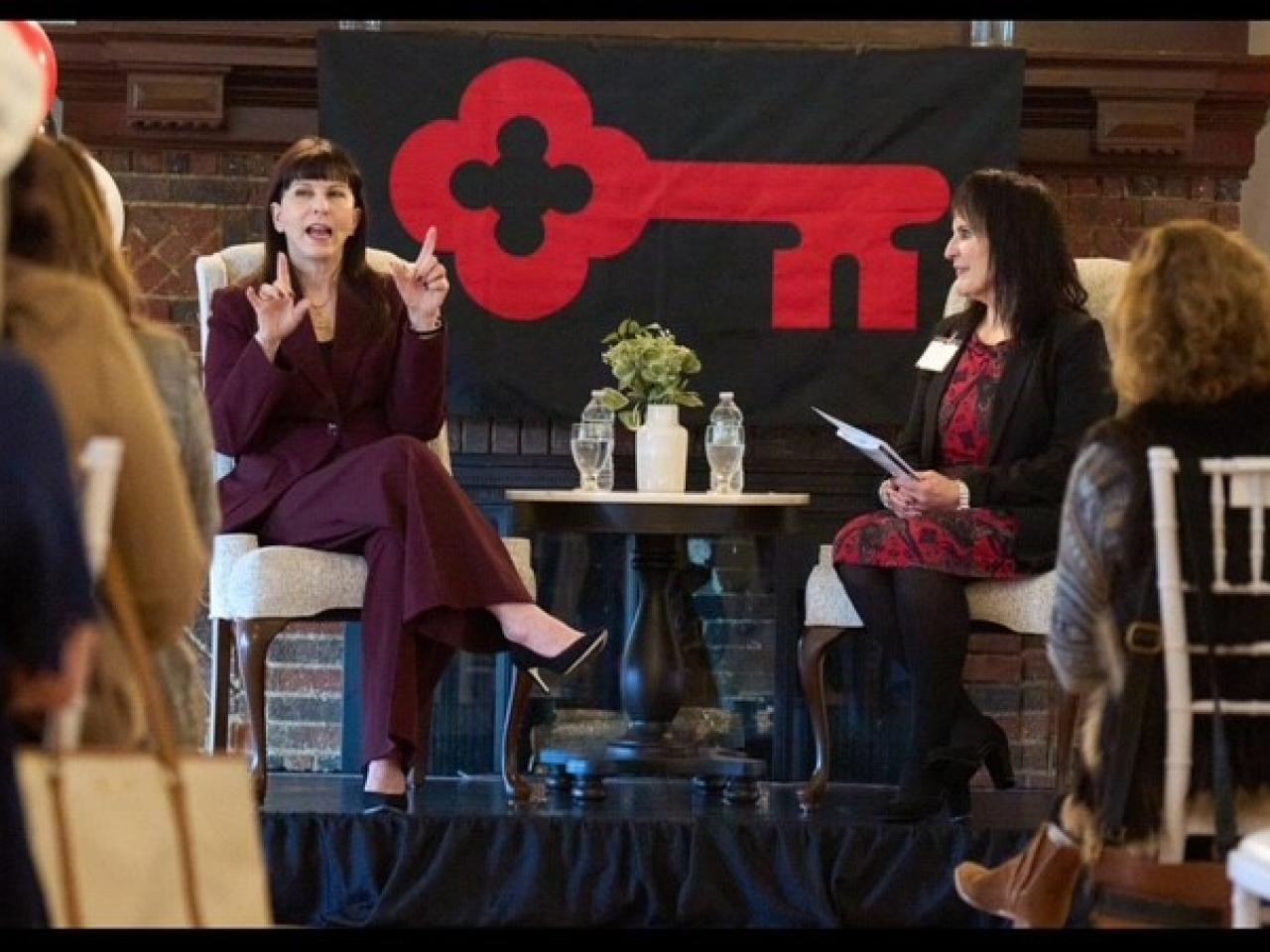 Theresa Slater (left), President and CEO of Empire Interpreting Service, and KeyBank’s Rachel Galusha (right) speak during the 2024 Key4Women Forum in Syracuse, NY