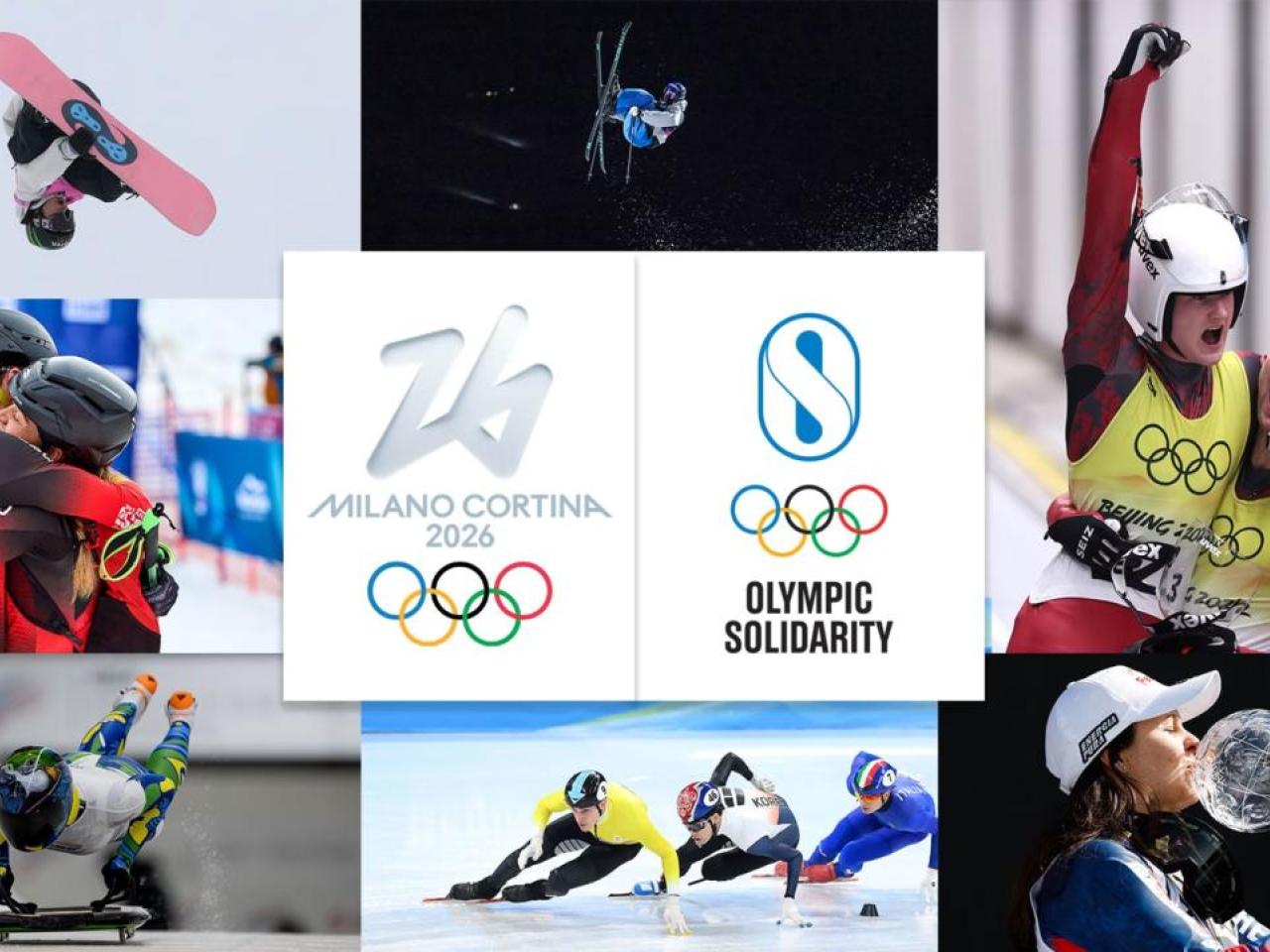Collage of photos of Olympic athletes competing in their sports