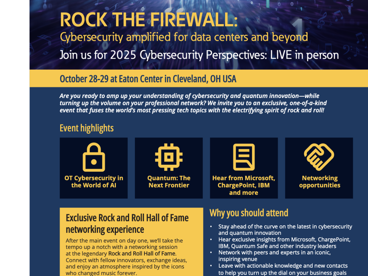 Infographic showing information about Eaton's Rock the Firewall cybersecurity conference