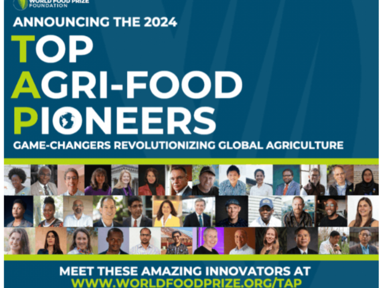 "Announcing the 2024 Top Agri-Food Pioneers" and a collage of profiles.