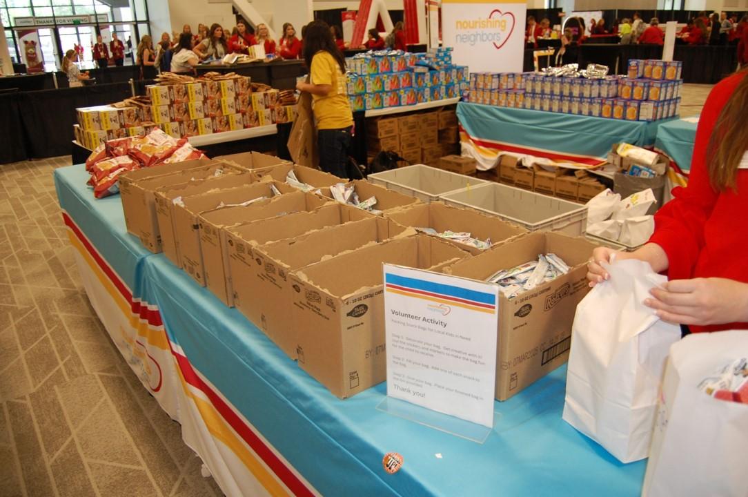 Table with boxes of food