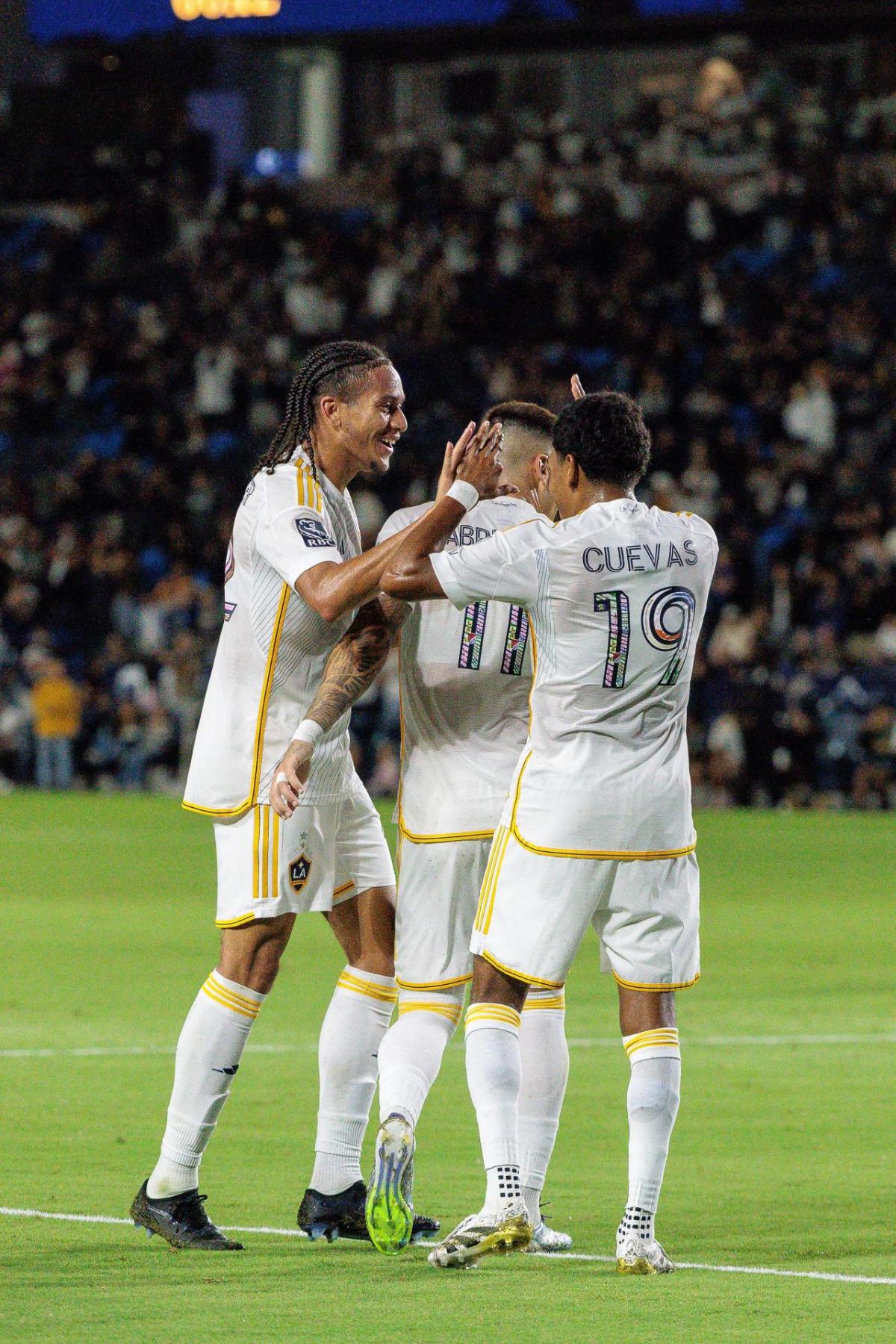 LA Galaxy players wore the decorated cleats and jerseys on the field.