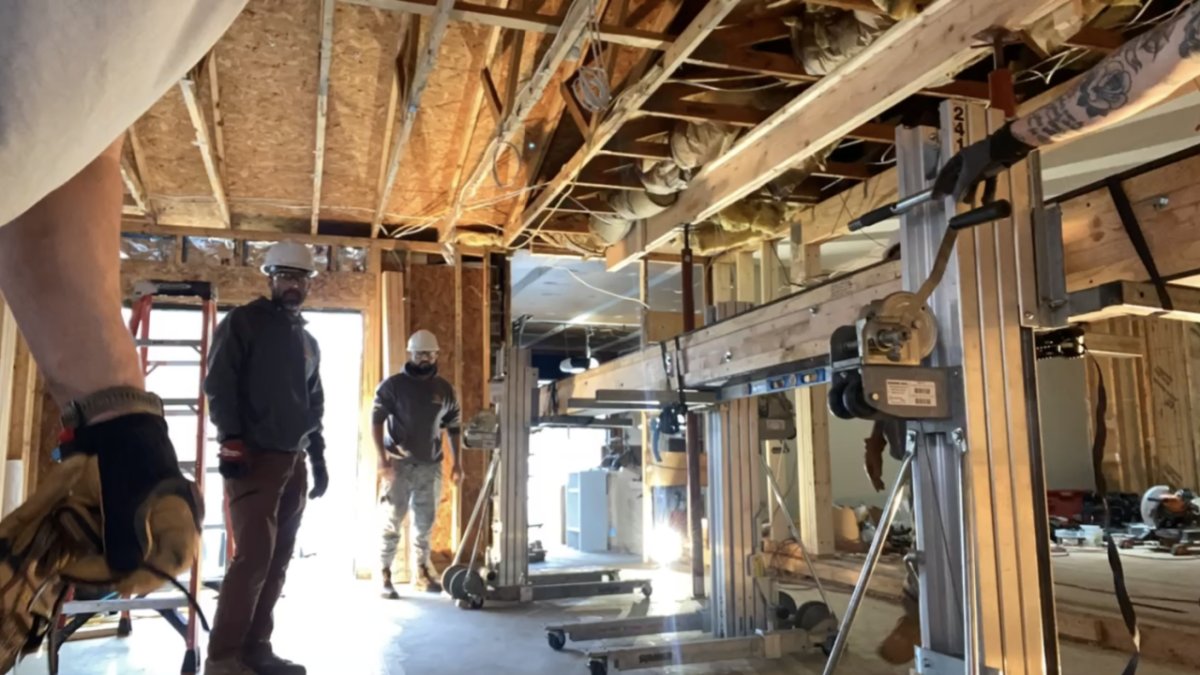 Inside a building under construction 