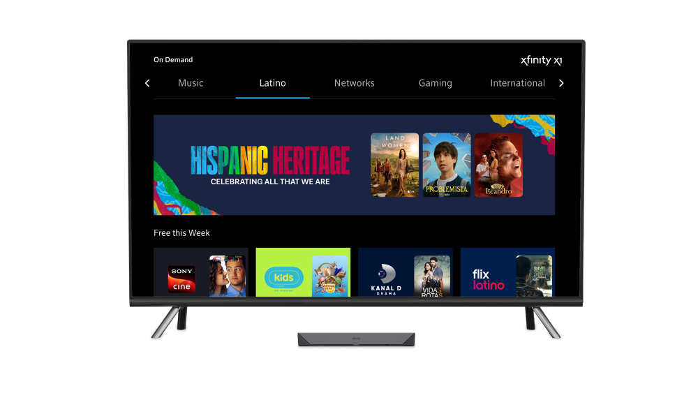 An illustrated TV with "Hispanic Heritage" and various images on the screen