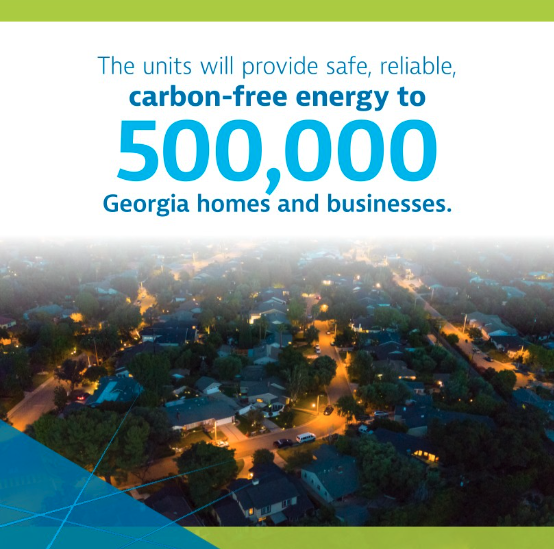 The units will provide safe, reliable, carbon-free energy to 500,000 Georgia homes and businesses.
