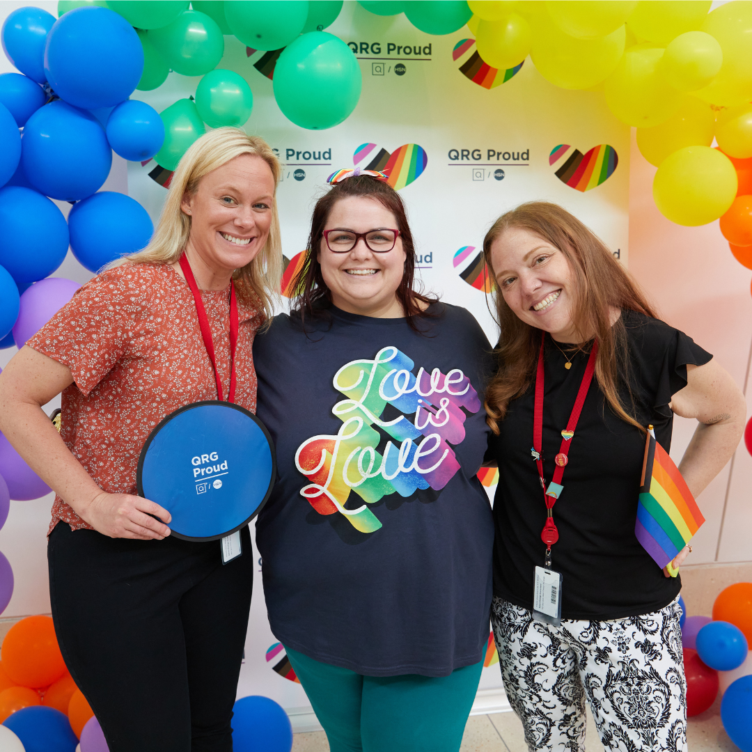 QVC team members celebrating Pride Flag raising at QVC Studio Park