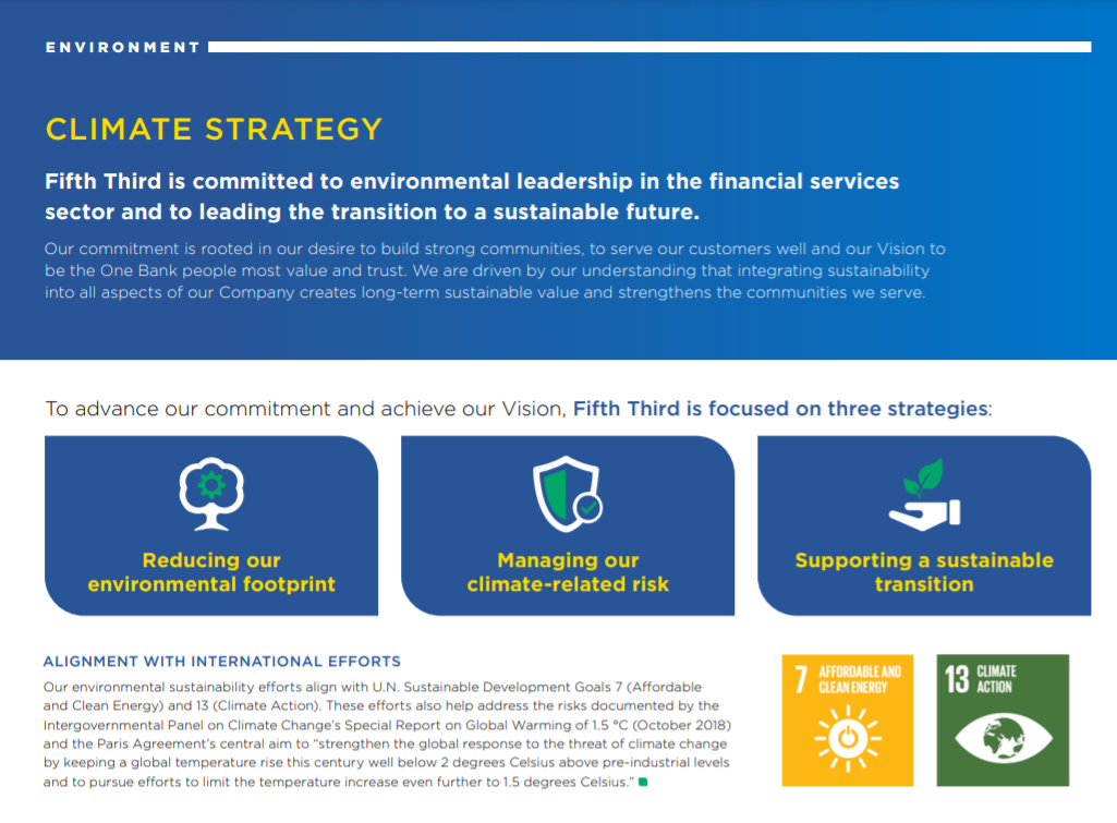 Fifth Third Bank Climate Strategy infographic