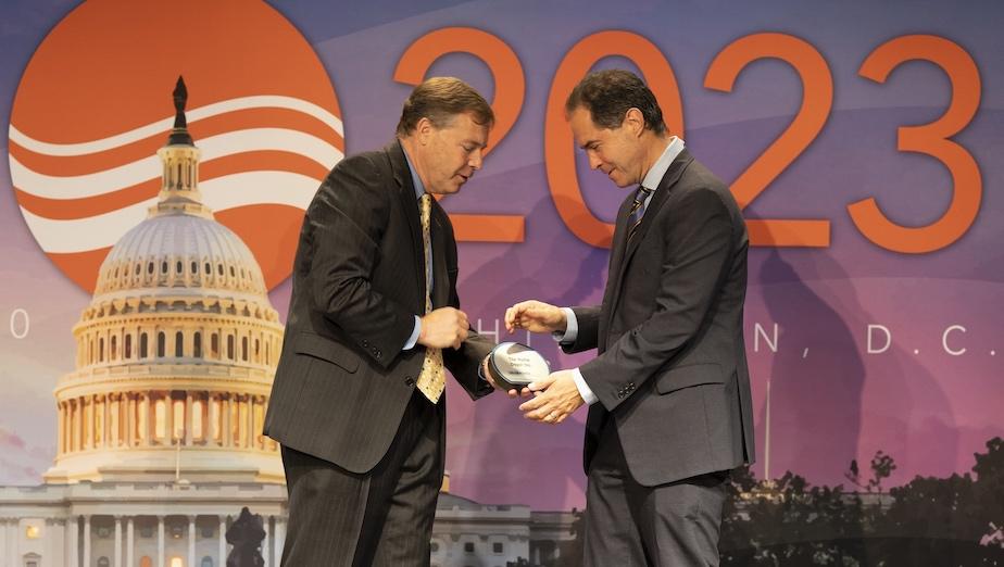 Peden Young, Sr. Manager, Energy accepts the U.S. EPA's 2023 Green Power Leadership Award on behalf of The Home Depot on September 19, 2023, in Washington, D.C.