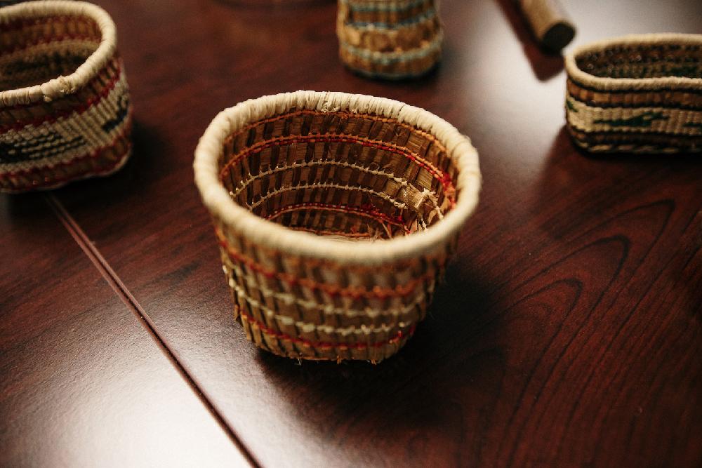 Cathy’s woven cedar bark baskets