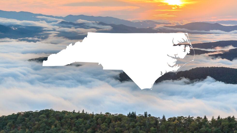 North Carolina Mountains shown with silhouette of state of North Carolina