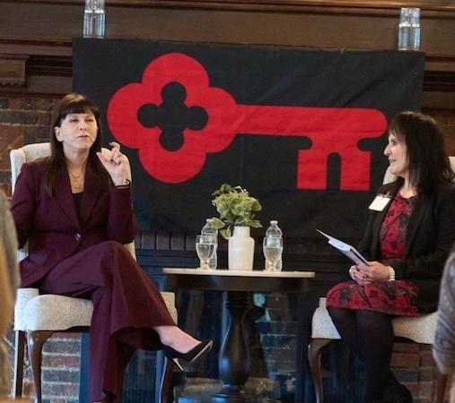 Theresa Slater (left), President and CEO of Empire Interpreting Service, and KeyBank’s Rachel Galusha (right) speak during the 2024 Key4Women Forum in Syracuse, NY