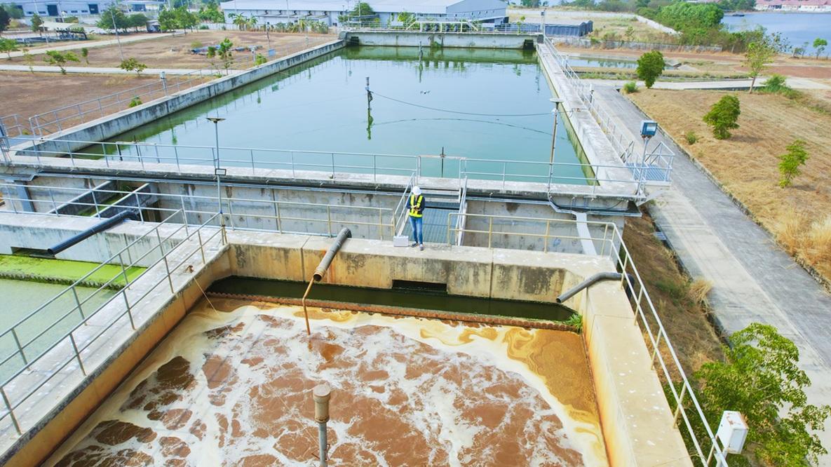 Aerial view of a water treatment center