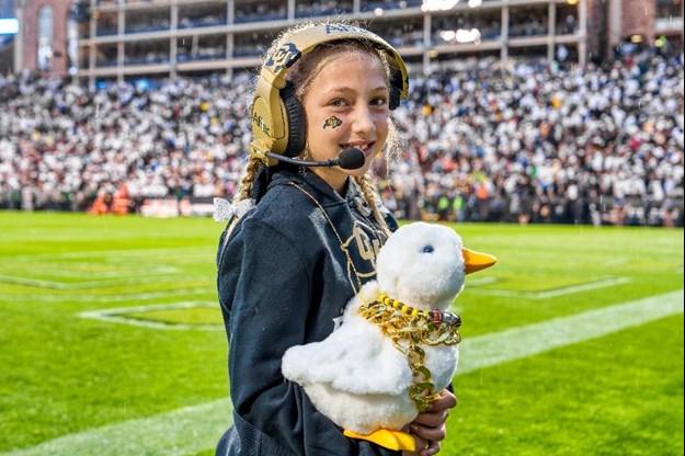 Piper and her Alfac Duck at Colorado vs. Baylor game on Sept. 21.