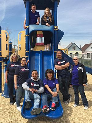 Dorian Brugger, top right, with Denver volunteers