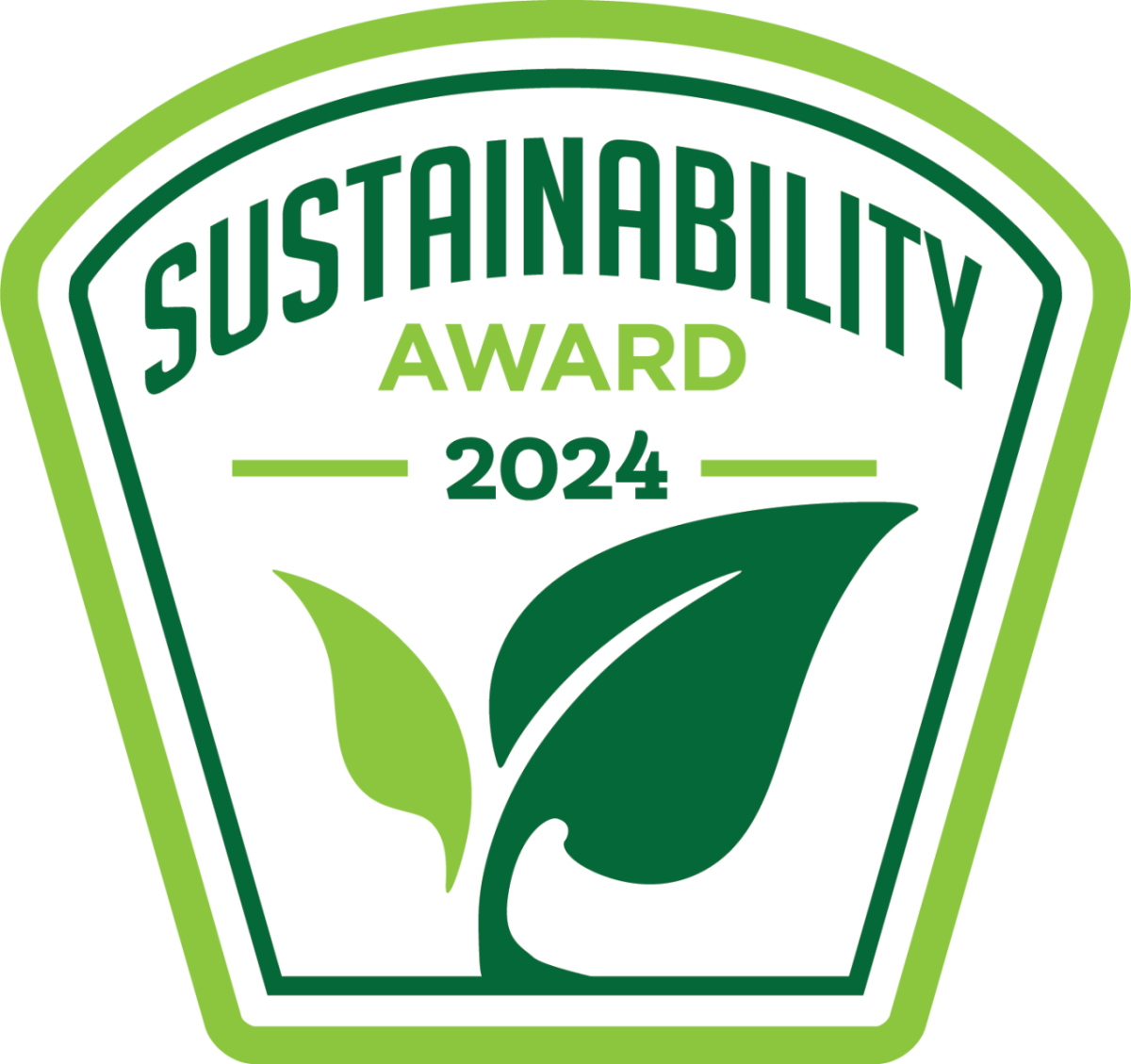 Green award plaque reads, "Sustainability Award 2024"