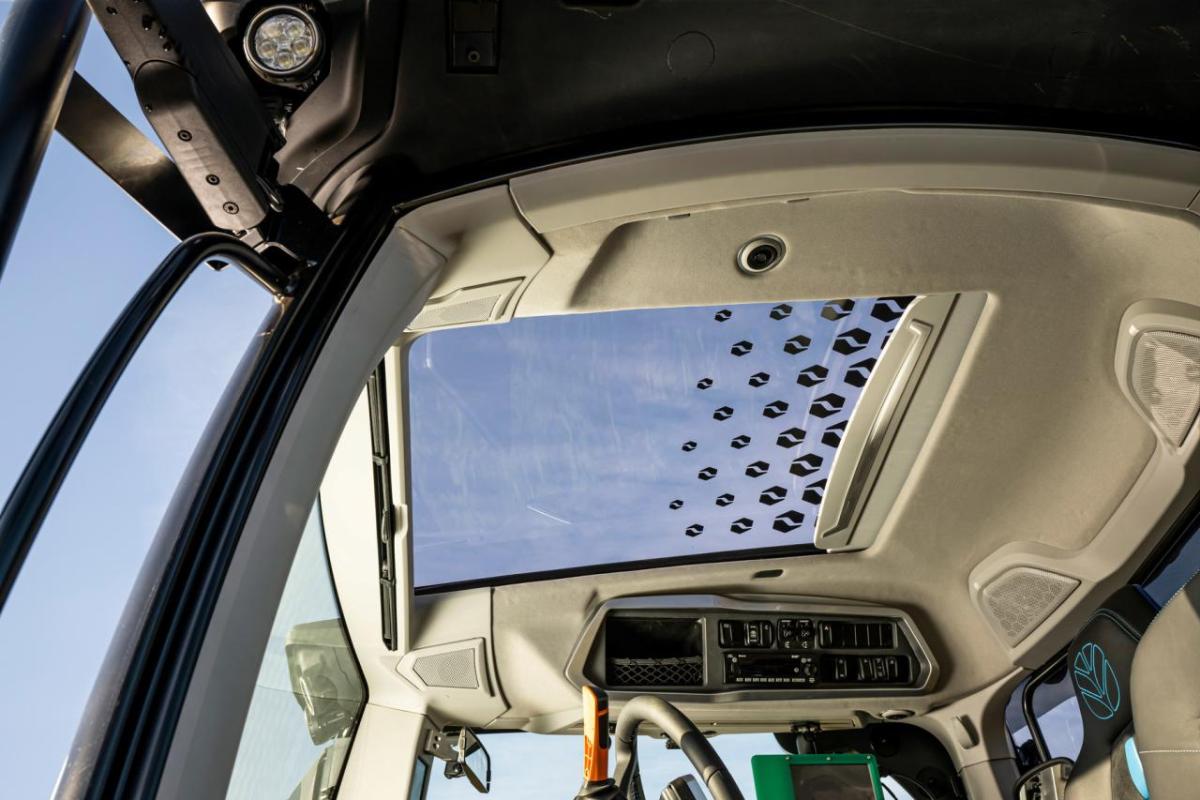 tractor's sunroof with logo decals