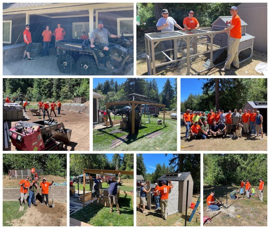 Photo collage of Team Depot Seattle working on Technical Sergeant Dan Fye's home.