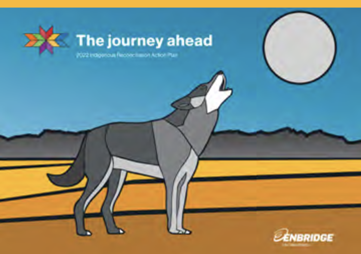 Illustration of a wolf howling at the moon wit the text"The journey ahead" 