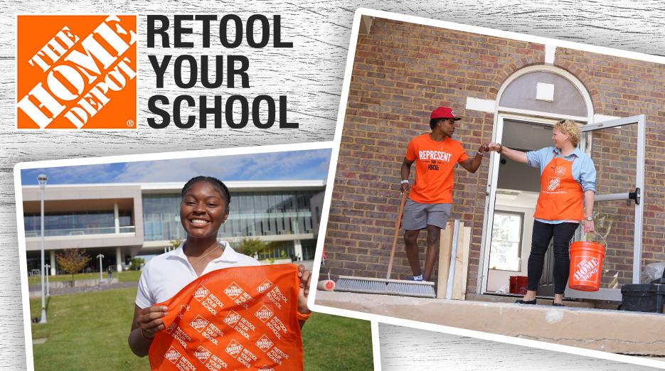 The Home Depot: Retool Your School. Volunteers shown doing repairs to a school.