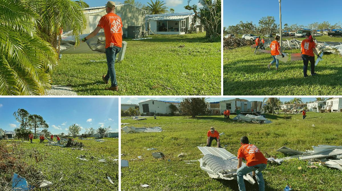 Photo montage of volunteers cleaning up after Hurricane Ian.