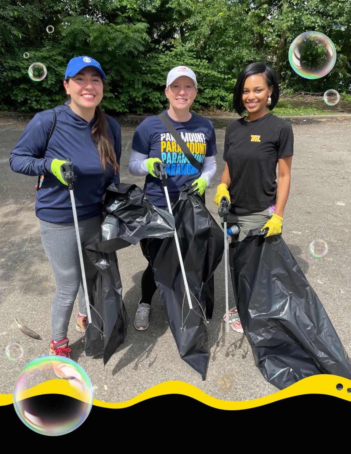 Volunteers picking up trash