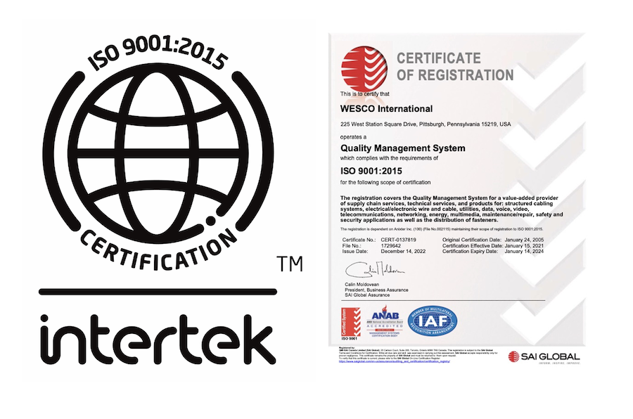 Wesco Intertek 9001:2015 Certificate.