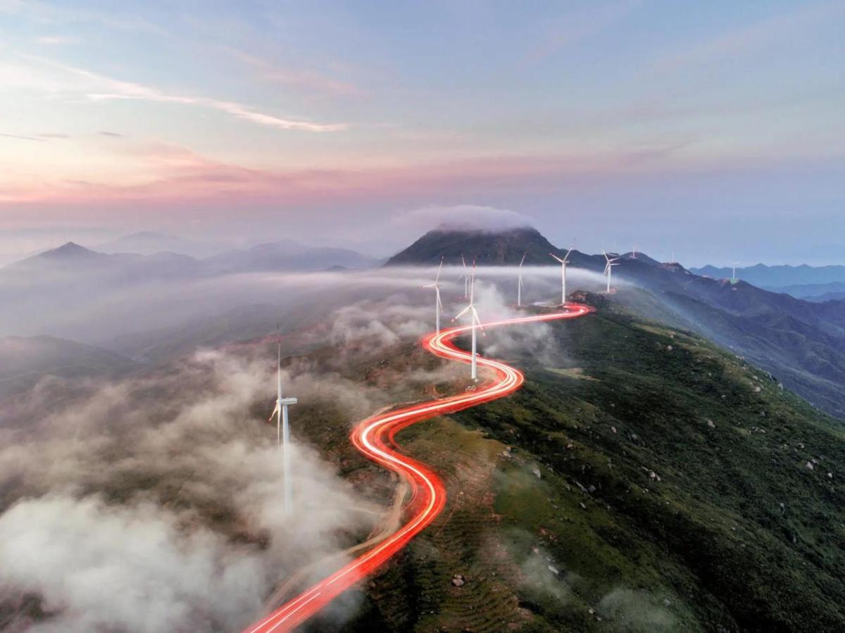 wind turbines on a mountain ridge