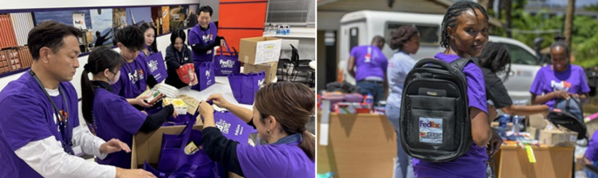 collage of FedEx employees volunteering