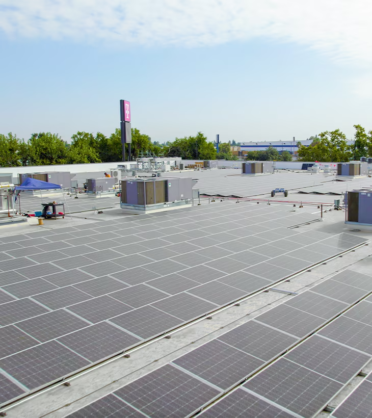 Solar panels on top of a building