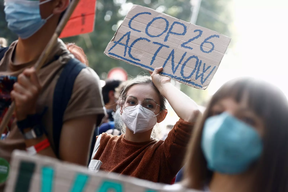 A message for world leaders at COP26 Image: REUTERS/Guglielmo Mangiapane/File Photo A message for world leaders at COP26