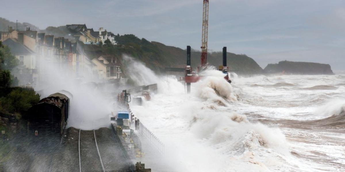 Large waves crashing into a shore