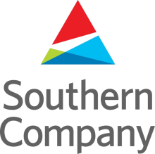 Red, green, and blue triangle logo above grey text which reads, "Southern Company"