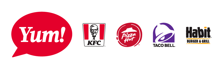 Yum! Brands, KFC, Pizza Hut, Taco Bell, and Habit Burger Grill logos