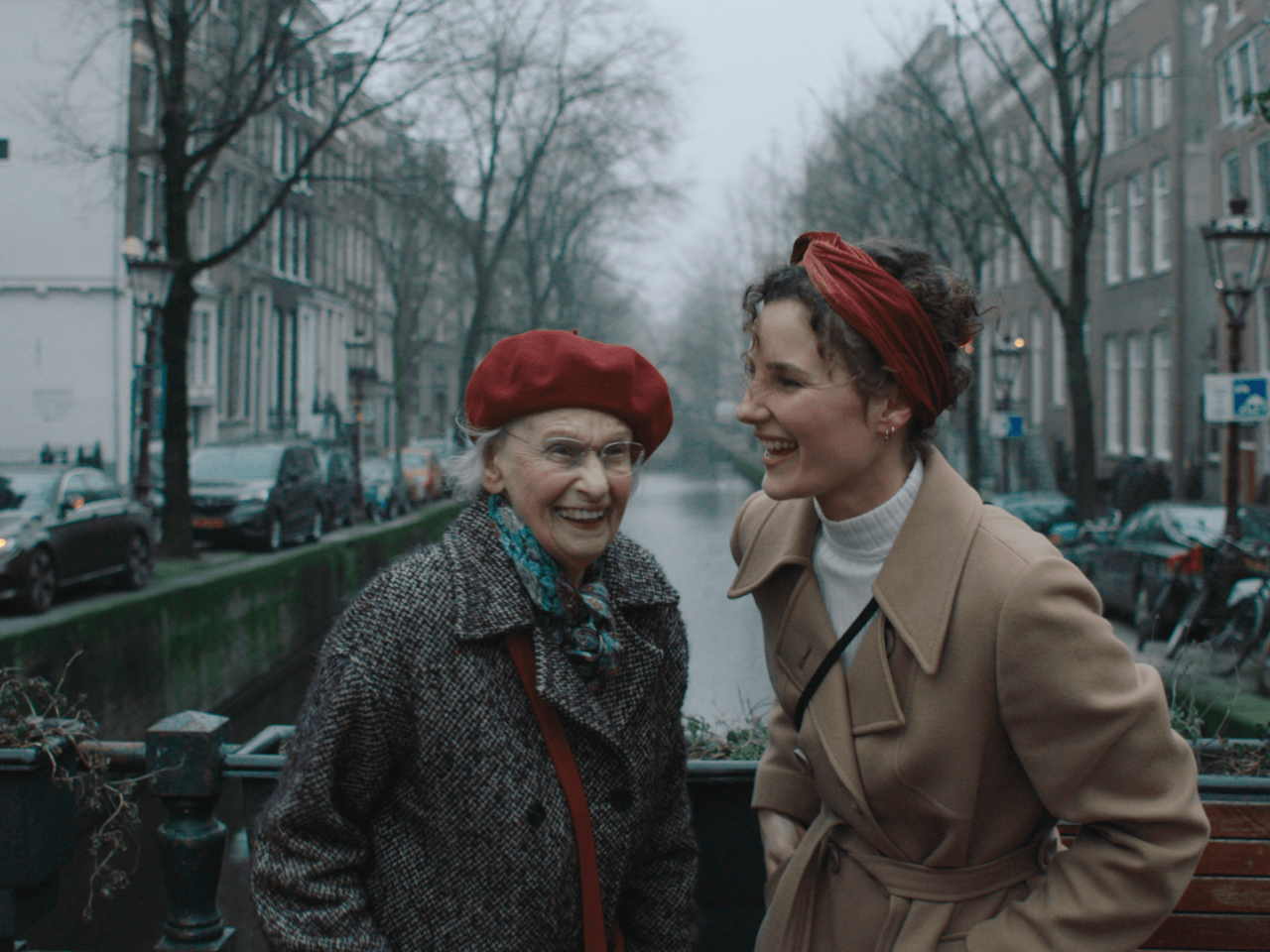 two people laughing together