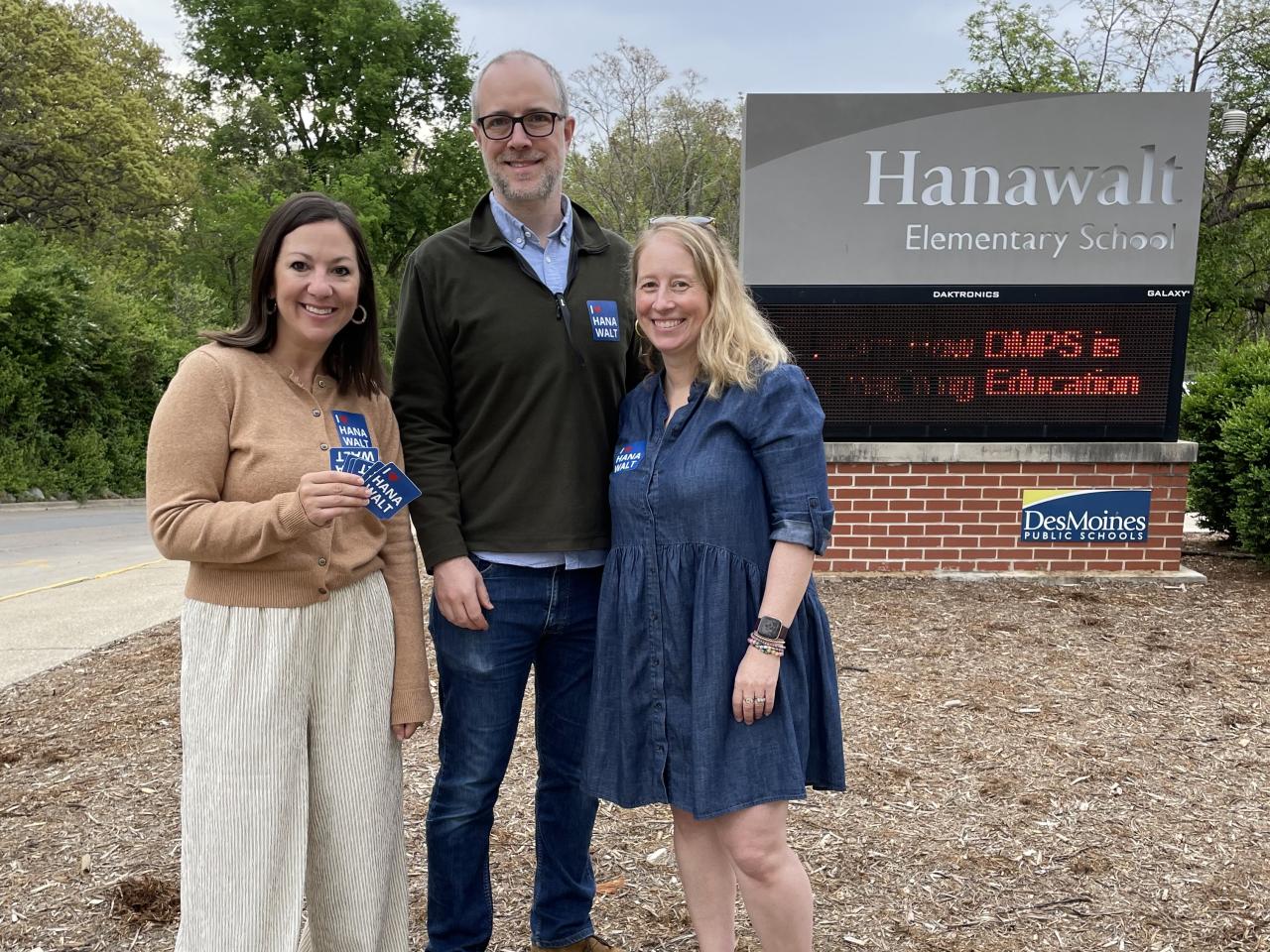 Amanda shown in front of Hanawalt Elementary School.