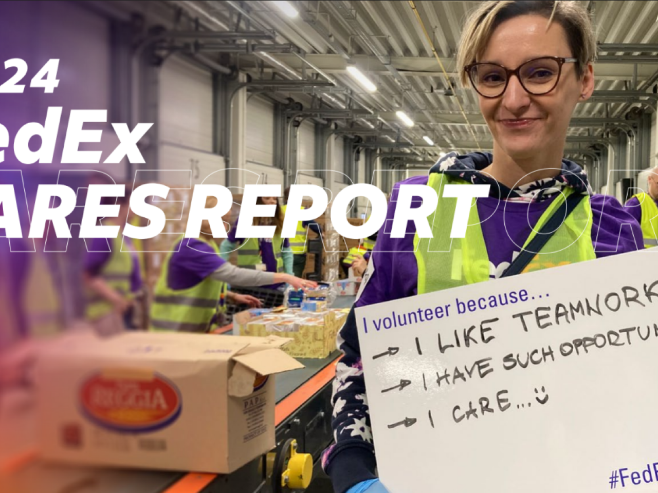 FedEx Cares Report cover with image of employee and why they volunteer