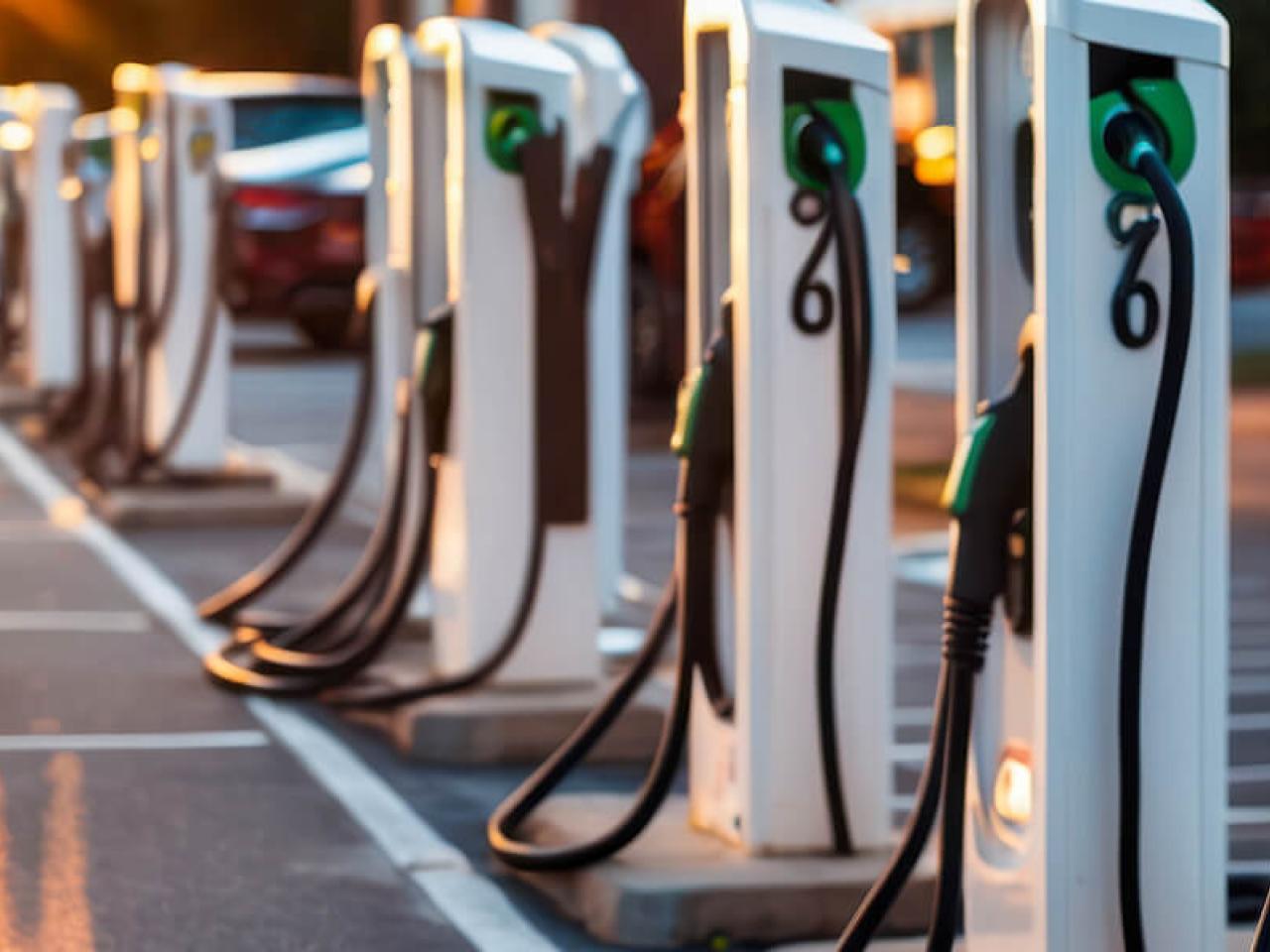 Row of EV chargers