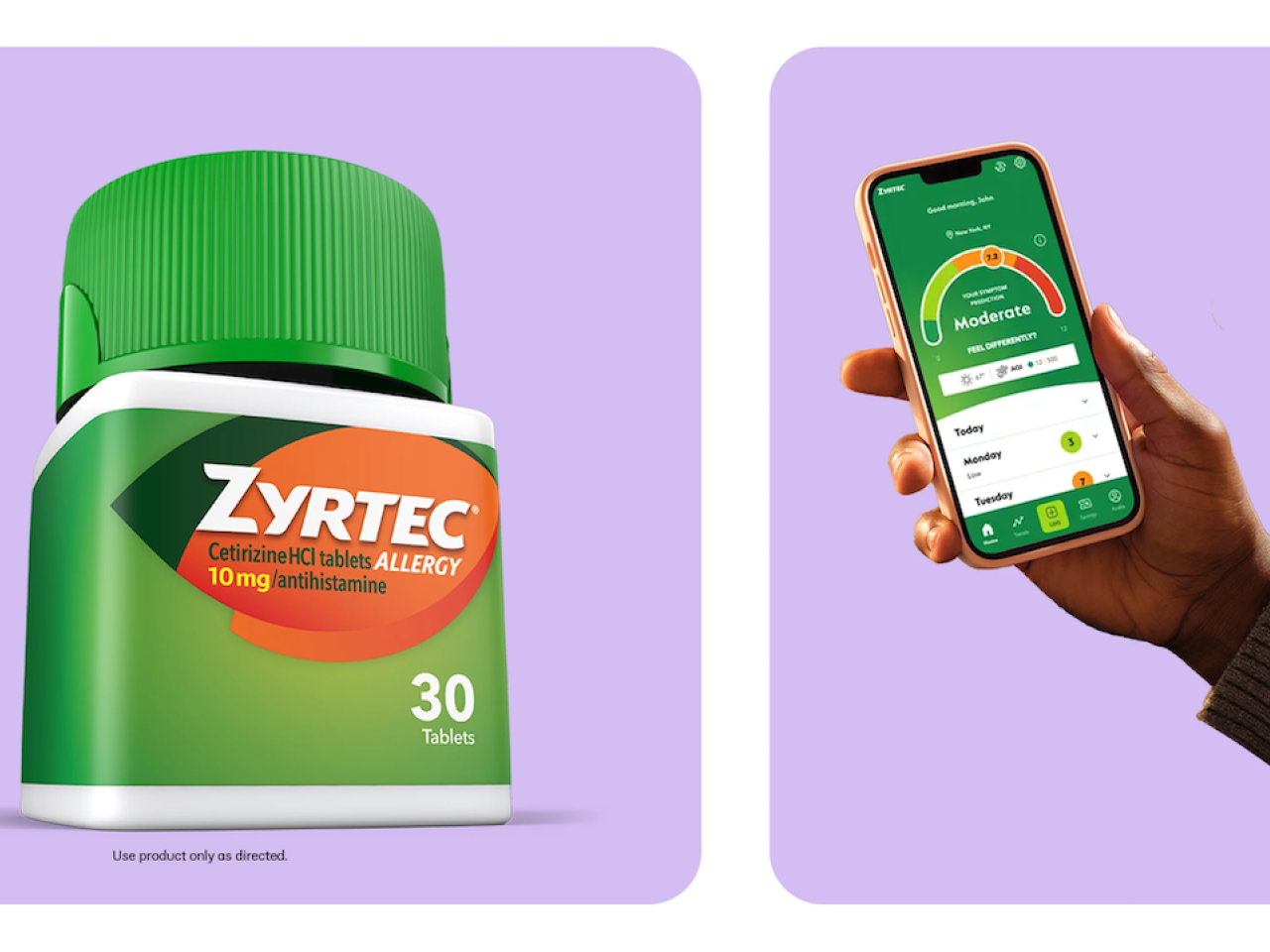 Zyrtec and Zyrtec app shown on an iPhone.