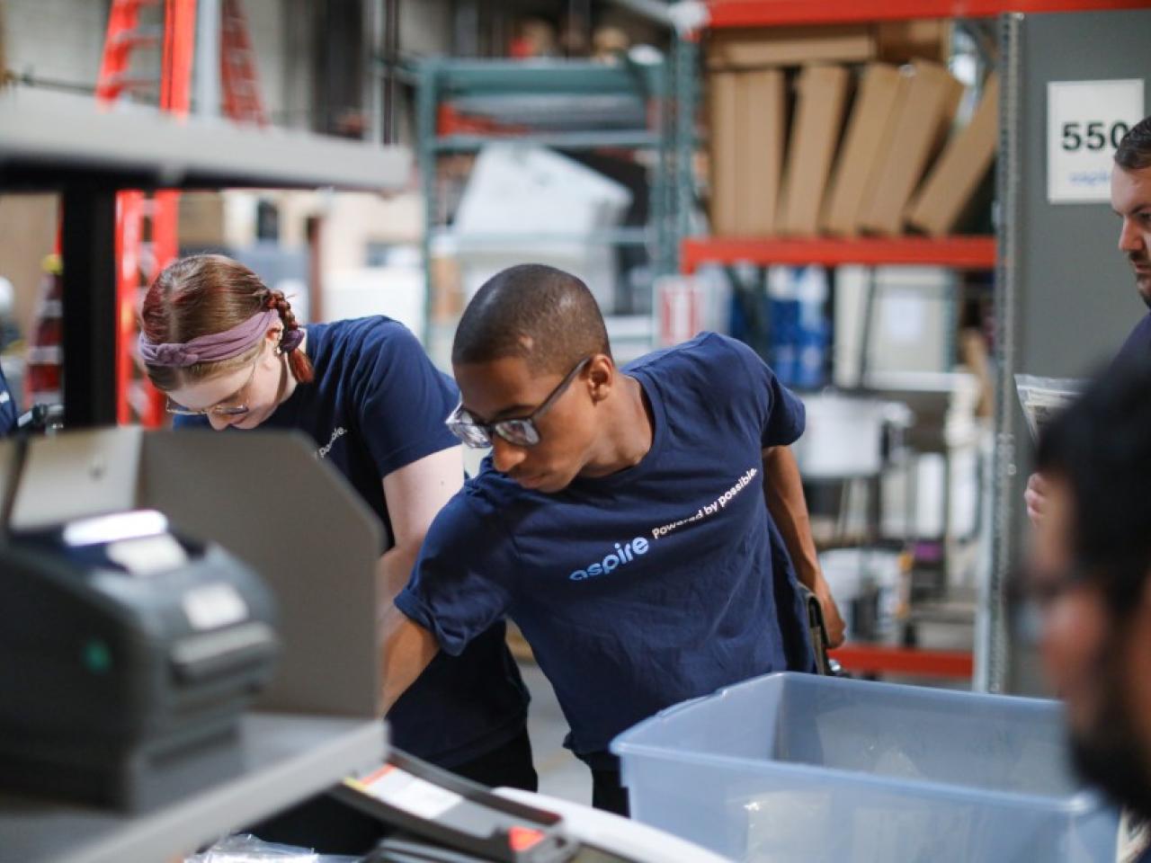 Aspire trainees get hands-on experience in a simulated warehouse environment