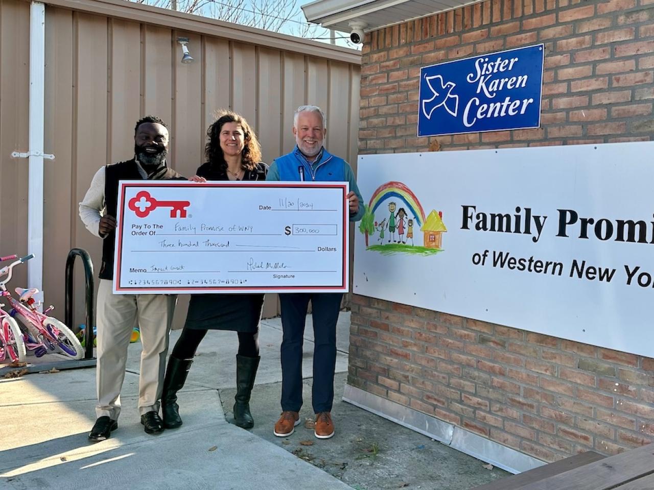 Photo: (L to R:  KeyBank Buffalo Corporate Responsibility Officer Chiwuike Owunwanne, Family Promise of WNY Executive Director Luanne Firestone and KeyBank Buffalo Market President Michael McMahon)