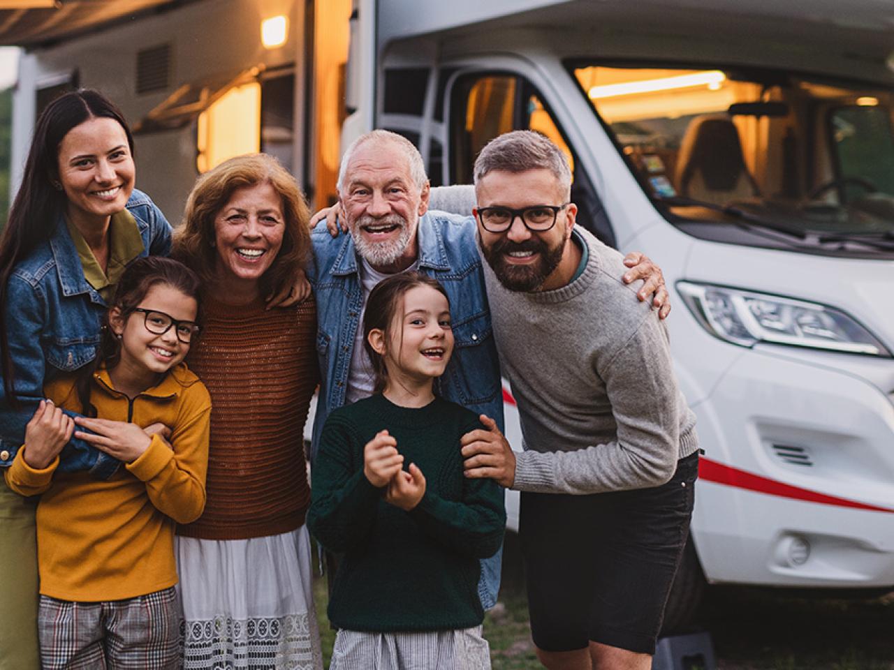 Photo of a family on a camping trip.
