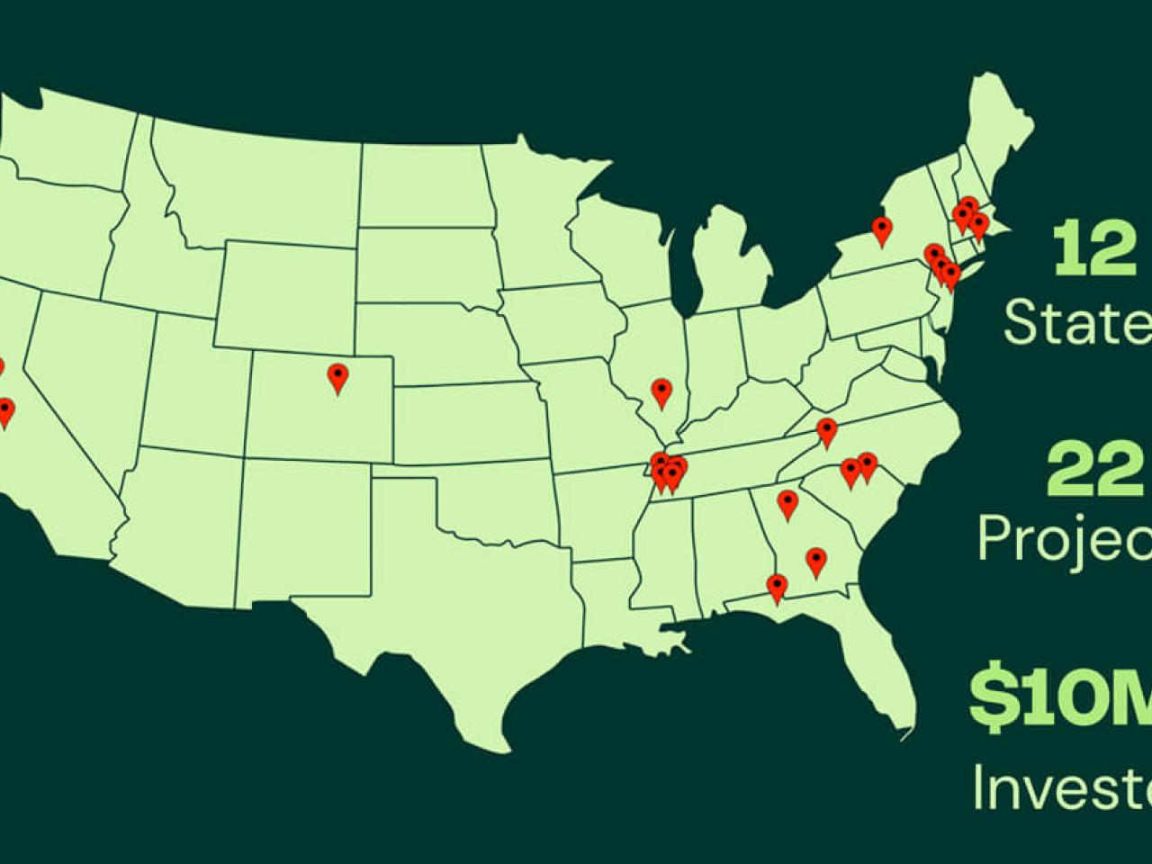 A map of every project Climatize has funded as of Sept 2025