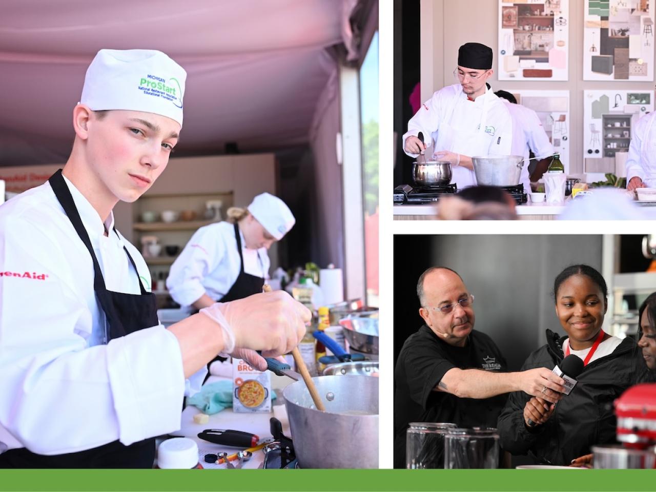 Collage of photo's of students participating in Michigan Hospitality Foundation’s (MHF) ProStart Invitational