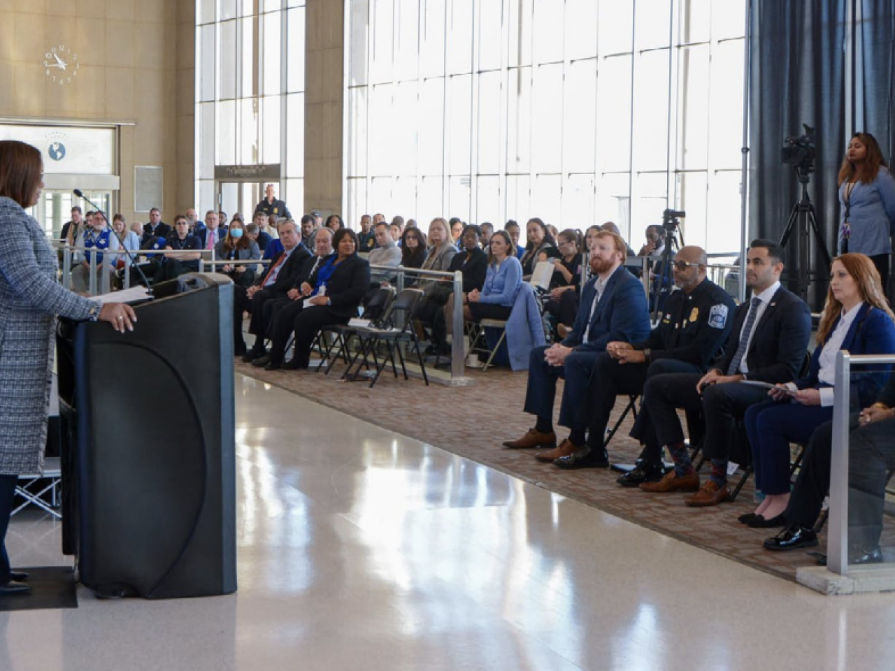 A person stood in front of an audience 