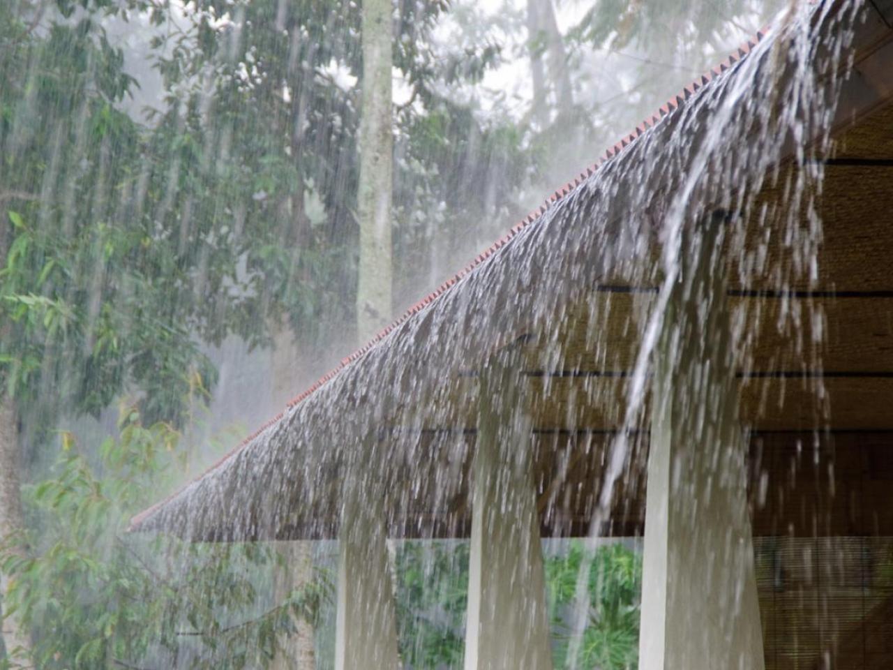 Heavy rain runoff from roof