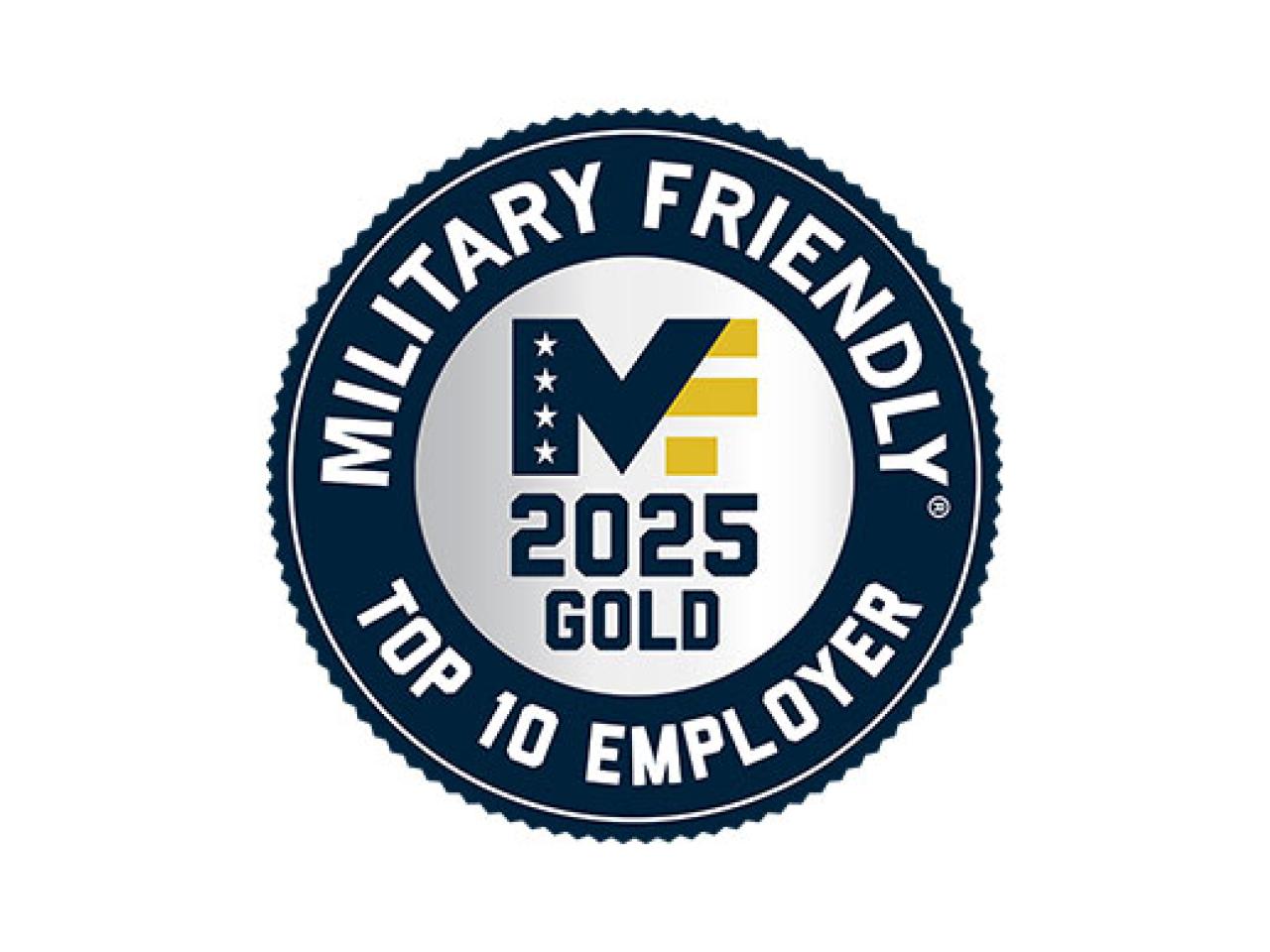 "Military Friendly Top 10 Employer 2025" badge.